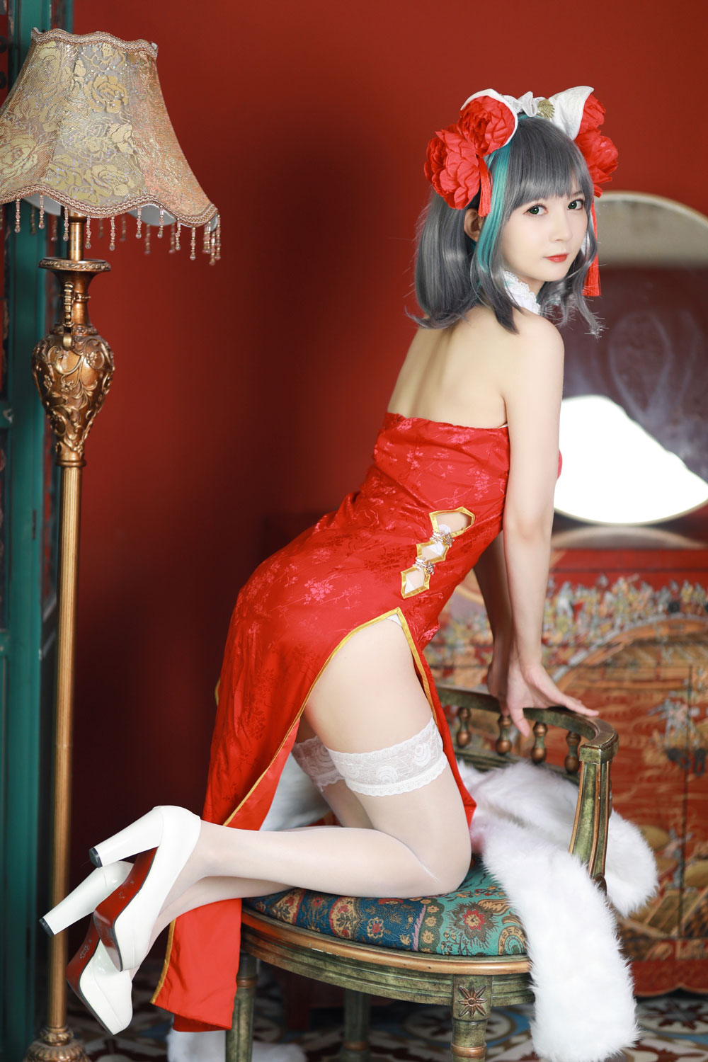 S[COS系] 51酱 COSPLAY《碧蓝航线》柴郡 新春旗袍 正片欣赏