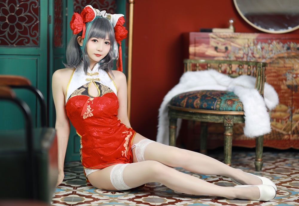 S[COS系] 51酱 COSPLAY《碧蓝航线》柴郡 新春旗袍 正片欣赏