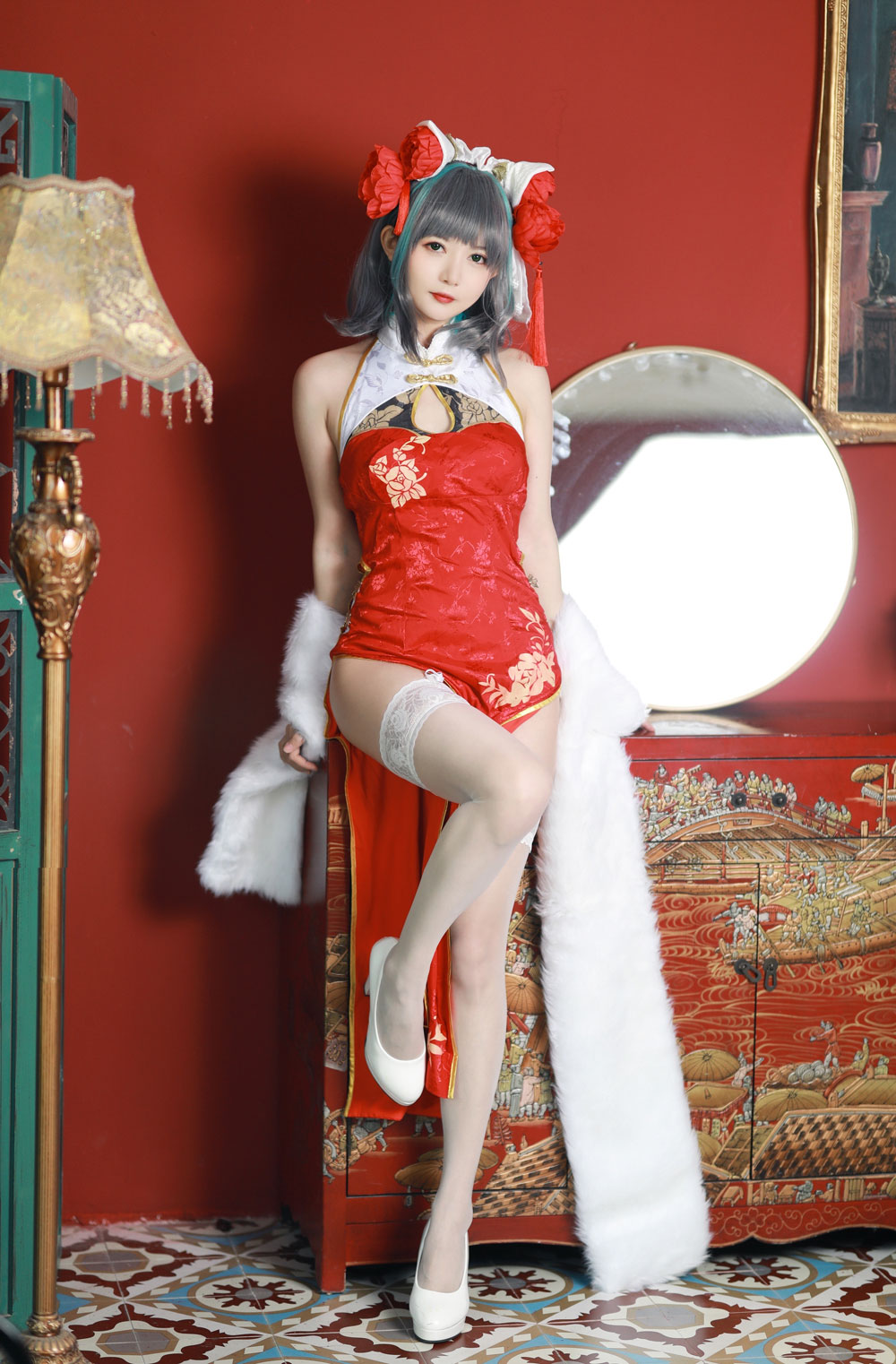 S[COS系] 51酱 COSPLAY《碧蓝航线》柴郡 新春旗袍 正片欣赏