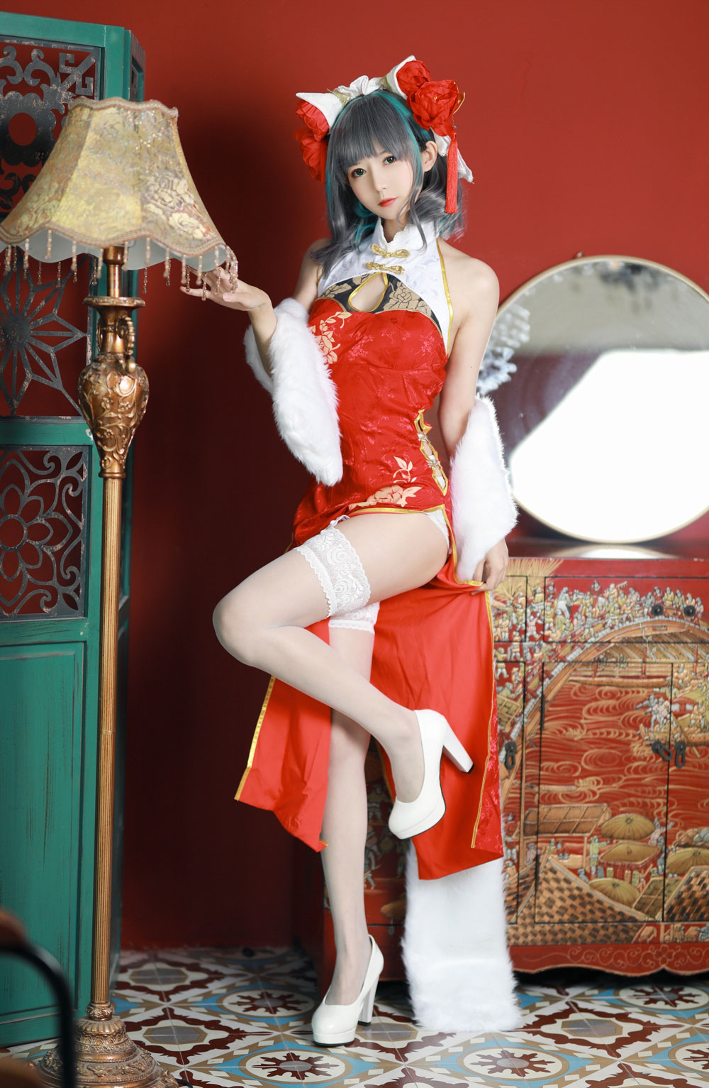 S[COS系] 51酱 COSPLAY《碧蓝航线》柴郡 新春旗袍 正片欣赏