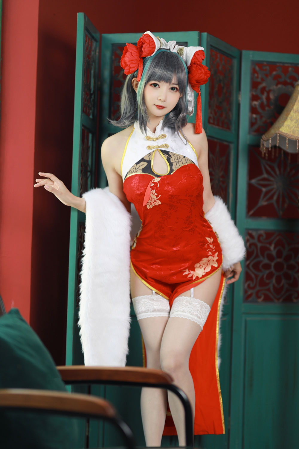 S[COS系] 51酱 COSPLAY《碧蓝航线》柴郡 新春旗袍 正片欣赏